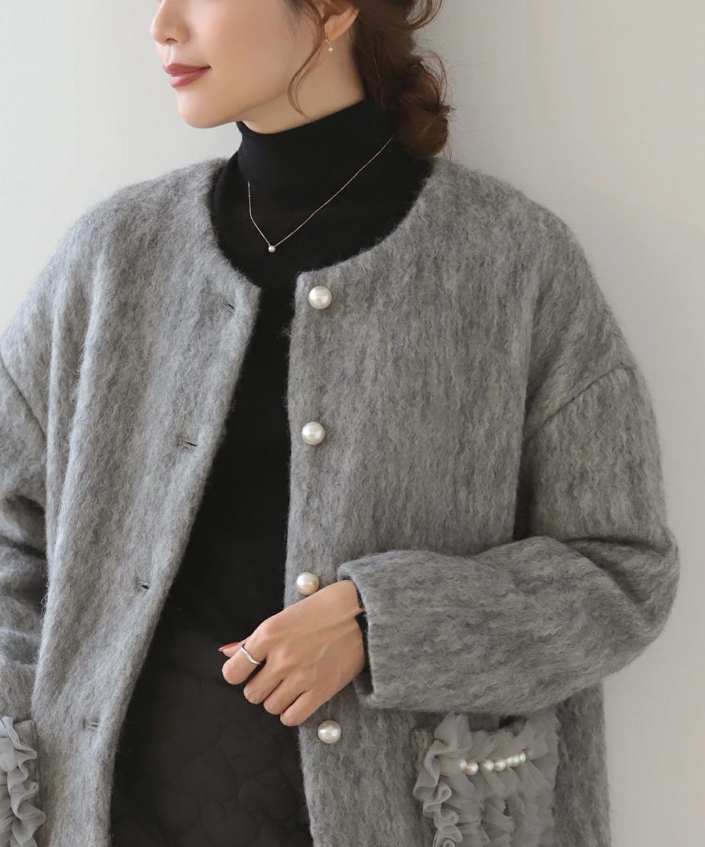【outer】パールロング丈コート　M27778