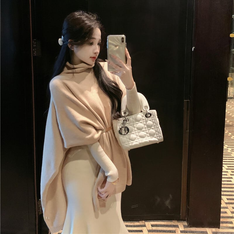 【tops】ケープニットトップスベルト付き　M26825