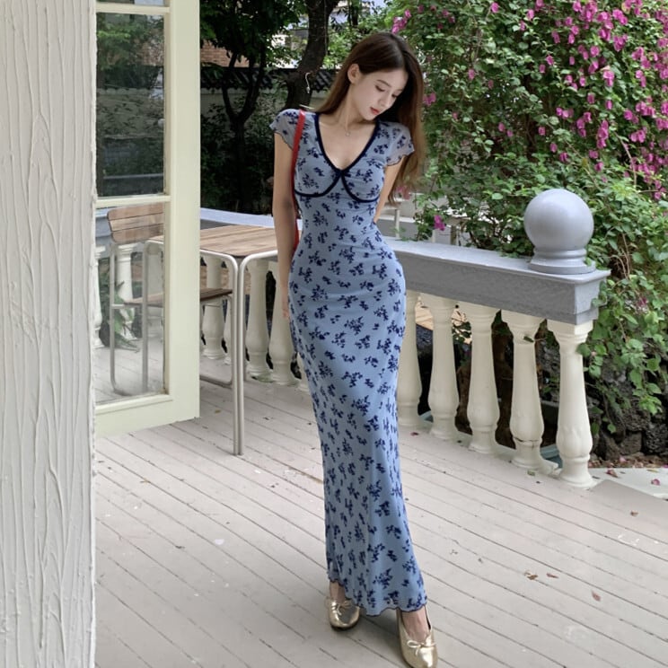 【dress】Vネック花柄ワンピース　M24058