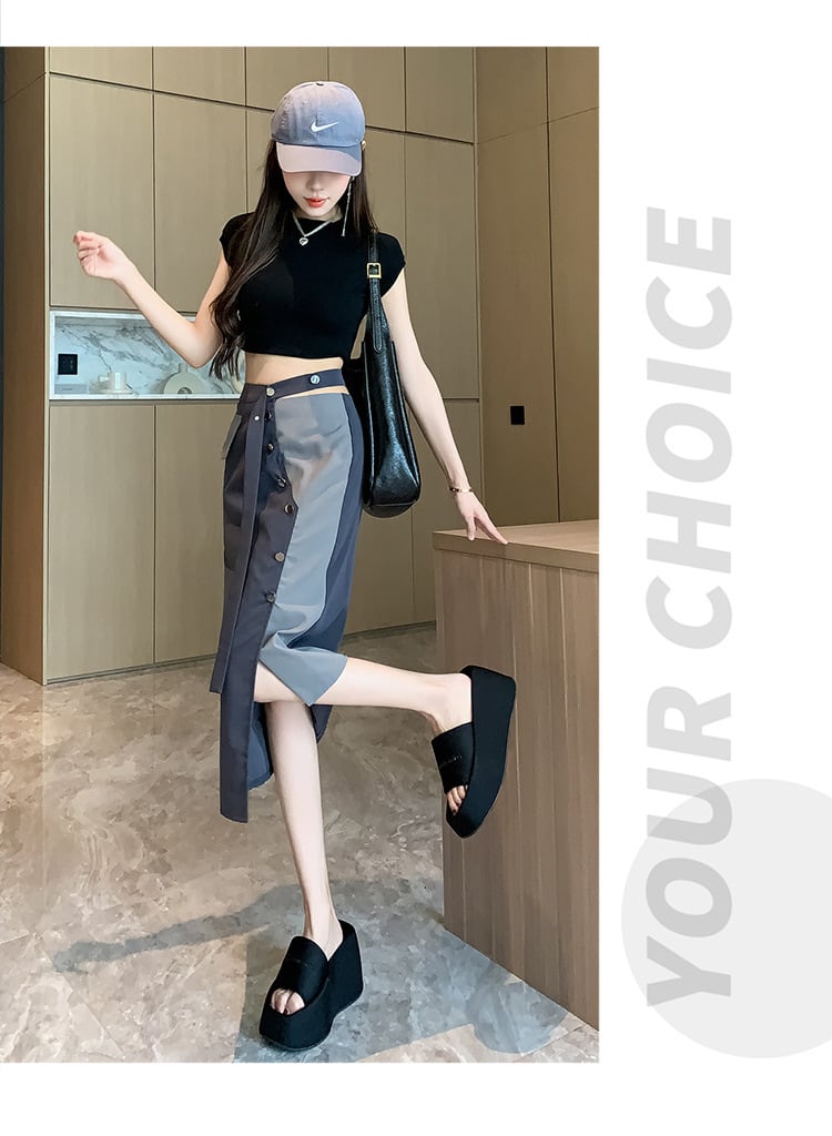 【bottoms】不規則ハイウエストスカートG20941