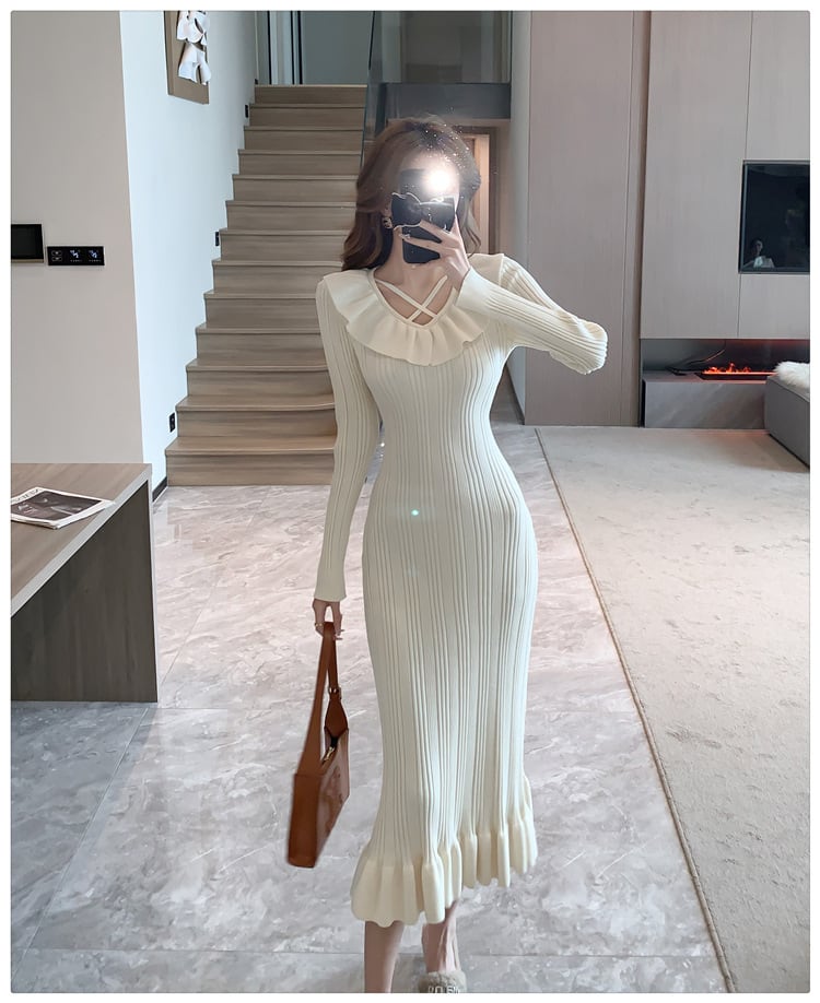 【dress】フリルニットワンピース　M28585