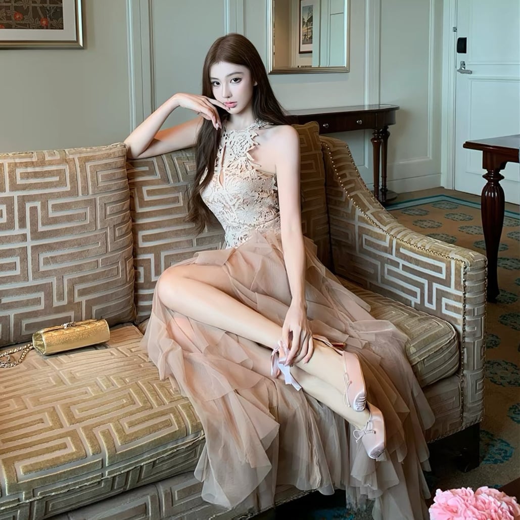 【dress】レースドッキングチュールワンピース N3590