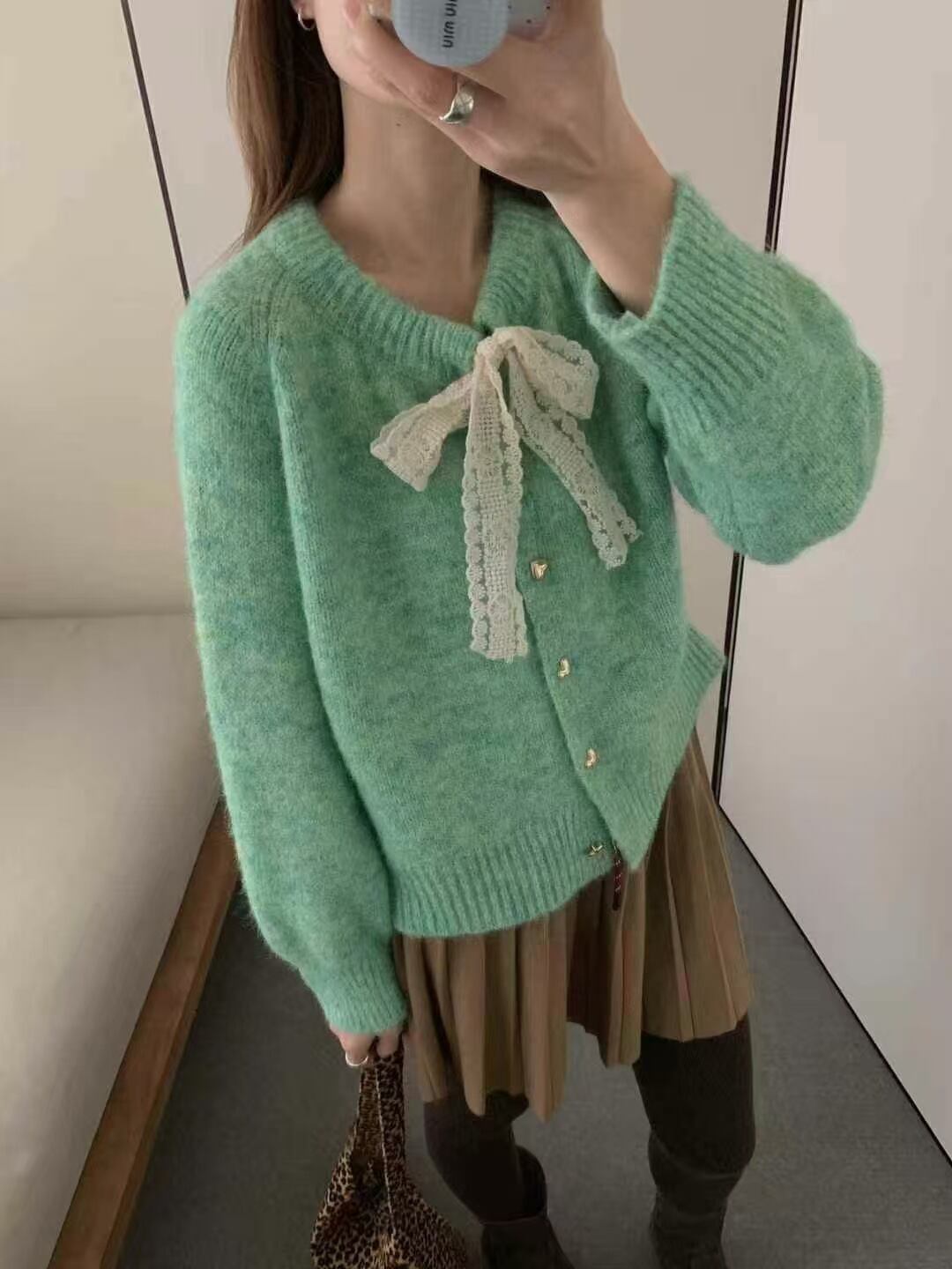 【outer】リボン付きニットカーデ　M28821