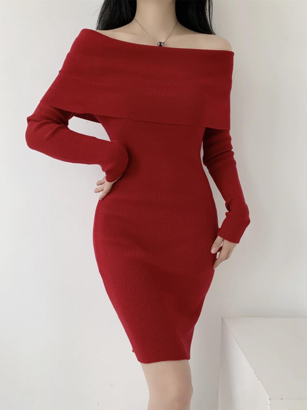 【dress】オフショルダーニットワンピース　M28033