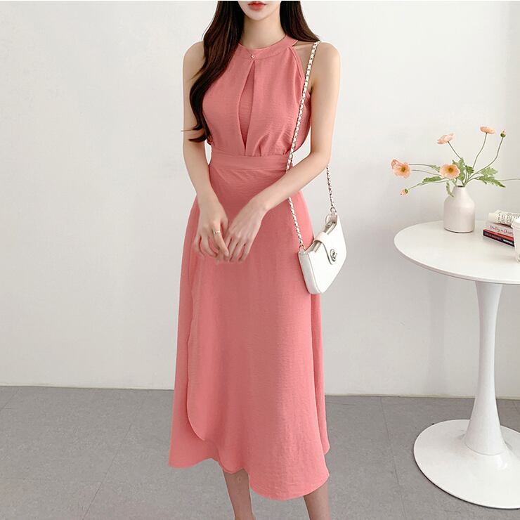 【set】ラウンドネック無地タンクトップ+スカート通勤日常セットアップF5158