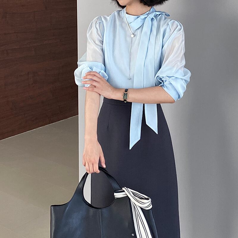 【tops】リボン付きテンセルトップス Q8322