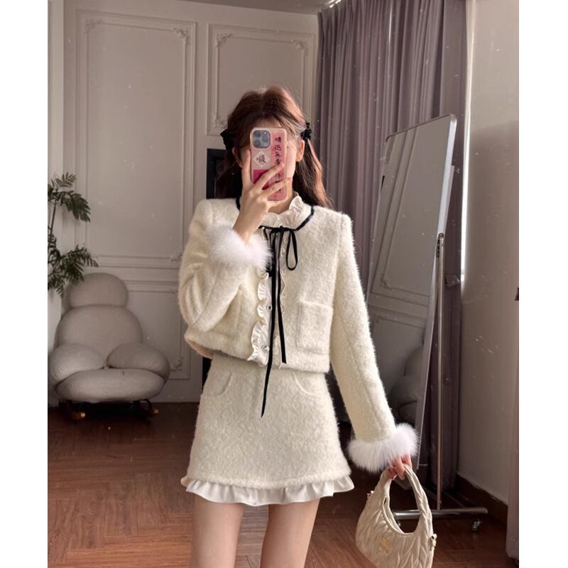【set】ファーショートコート×スカートセット　M28493