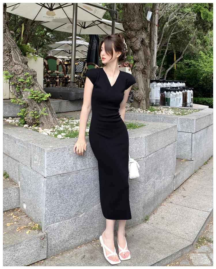 【dress】Vネックニットワンピース　M24482