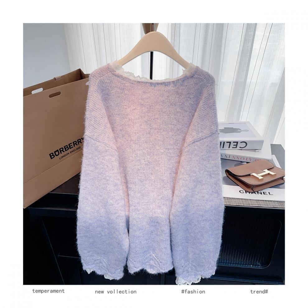 【tops】レース切り替えニットセーター　M28244