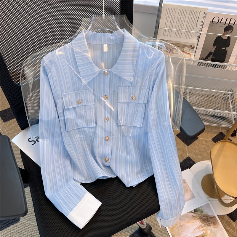 【tops】ストライプ柄薄手ブラウスG20658