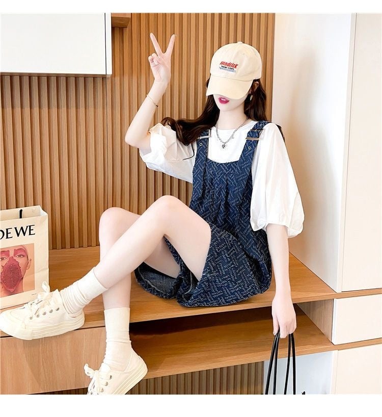 【set】無地Ｔシャツ+サロペット2点セットF7372