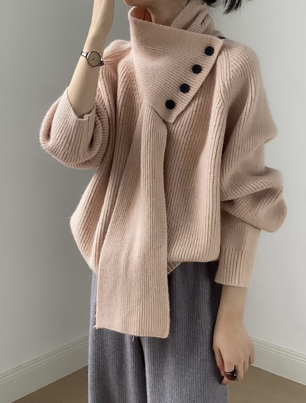 【tops】Vネックニットセーターマフラー付き　M28049