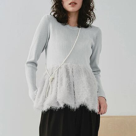 【tops】ペプラムシャギードッキングニットトップス　M28684