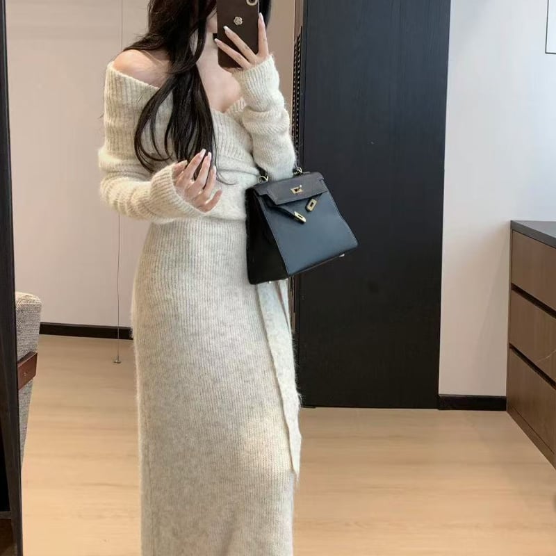 【set】カシュクールトップス×ロングスカートセット Q7043