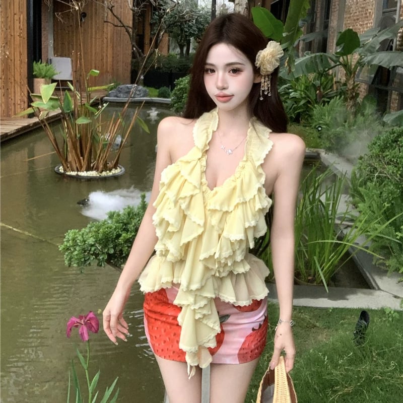 【tops】ホルターネックフリルトップス Q8527