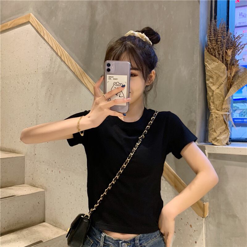 【tops】選べる5色！ラウンドネック半袖無地着回し蝶々結びTシャツ