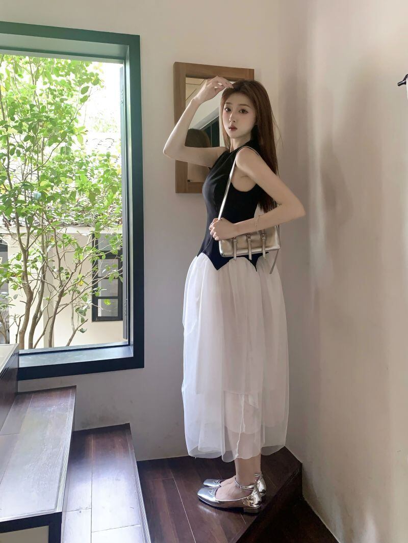 【dress】メッシュ切り替えワンピース G20894