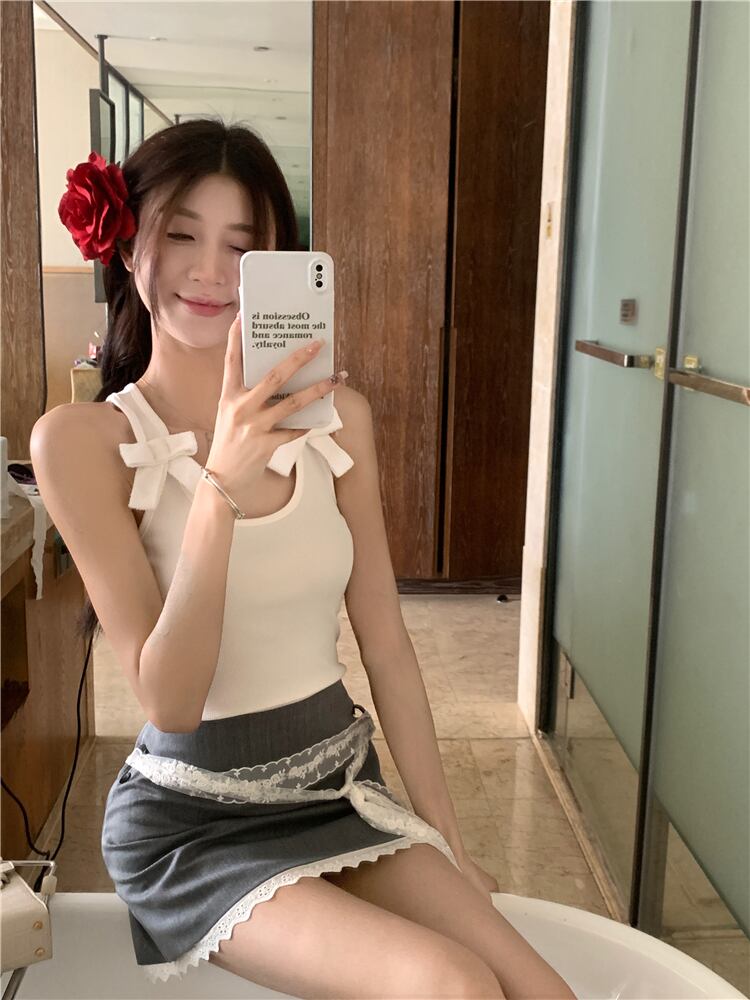 【set】リボンキャミソール+レーススカート２点セットG20413