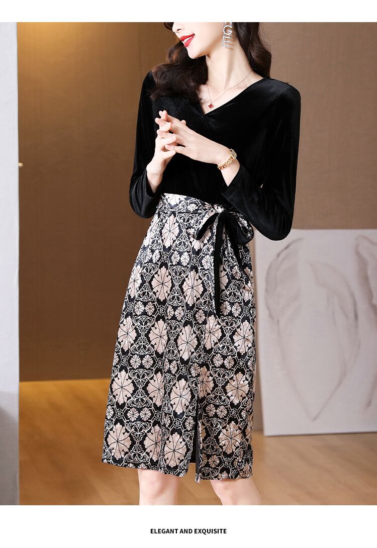 【dress】高級感フランス風好感度UP!気質満点レトロ高品質偽二つ切り替えワンピース G4799