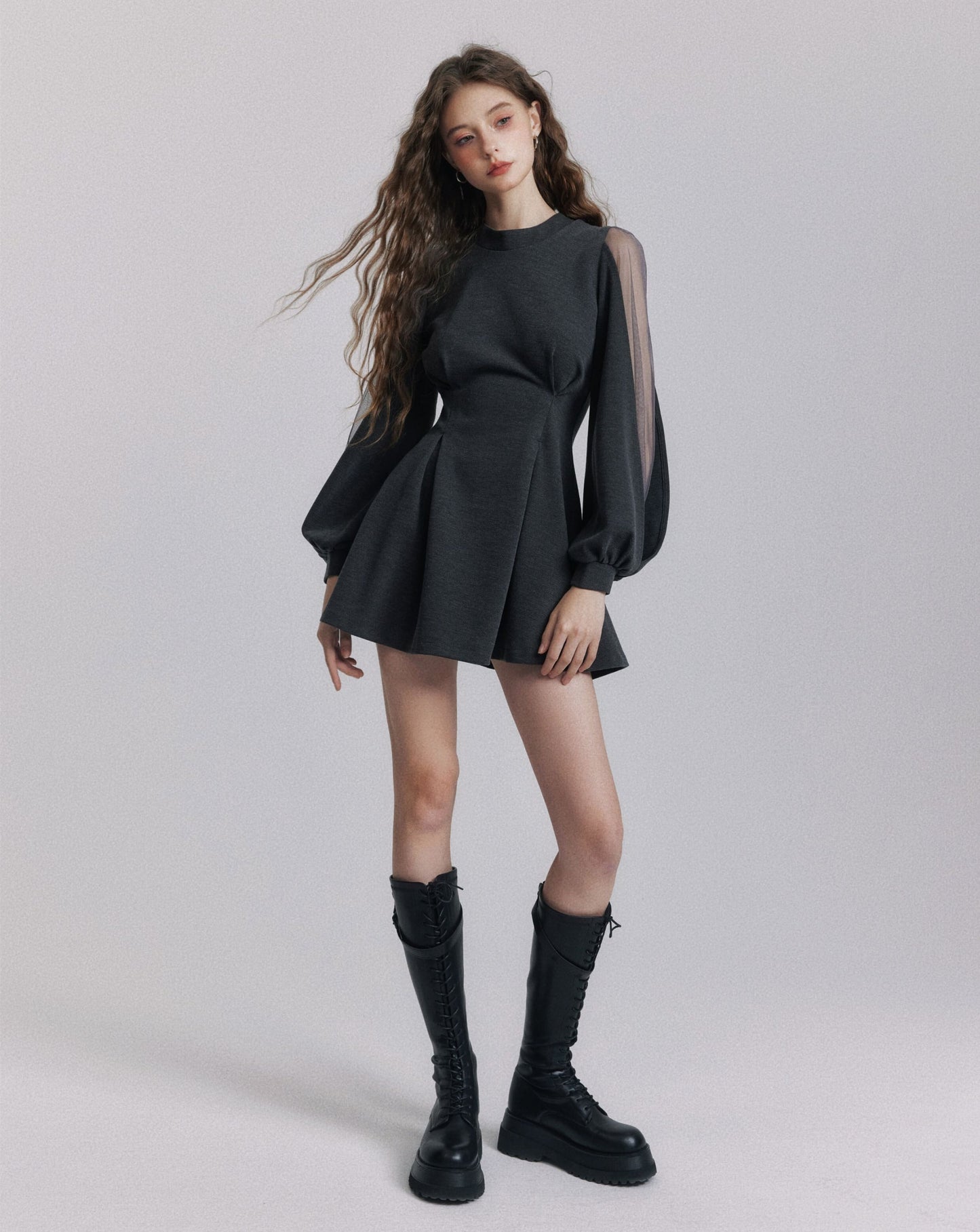 【dress】バックリボンチュールスリーブミニワンピース　N3484