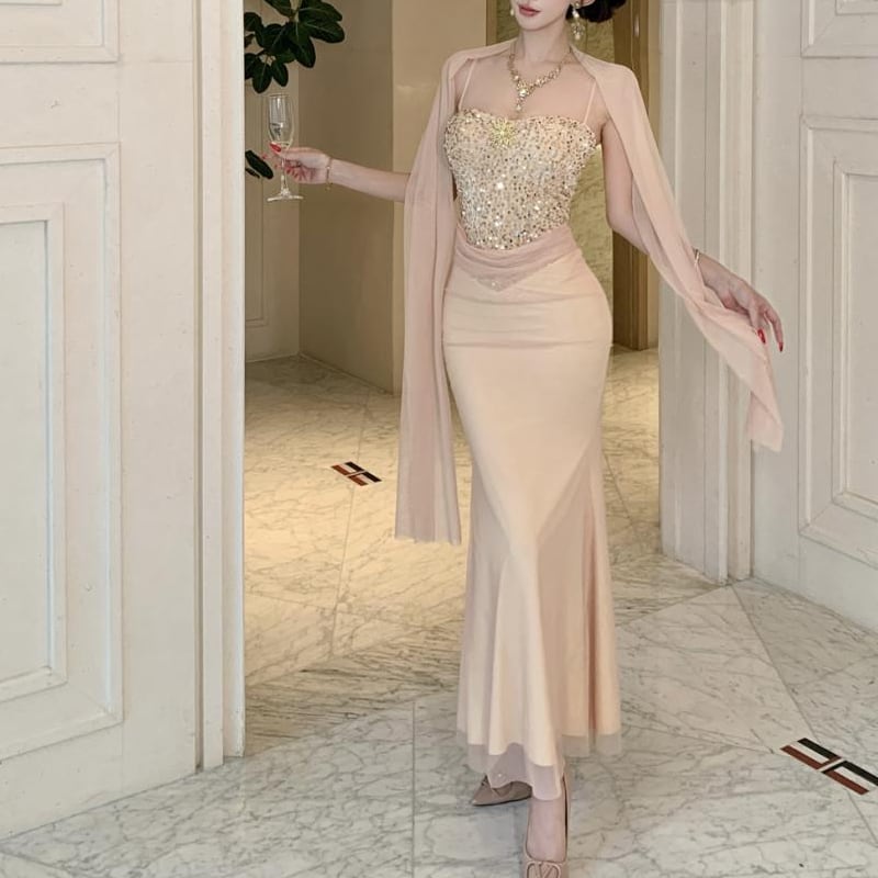 【dress】ラインストーン付きキャミワンピース Q7982