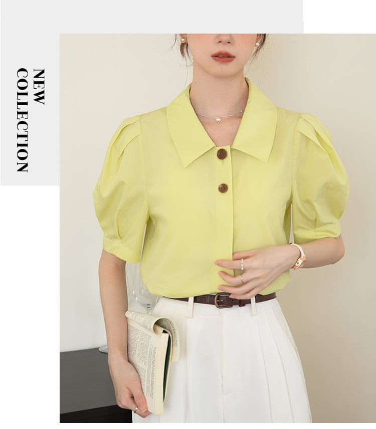 【tops】POLOネックパフスリーブブラウスG21078