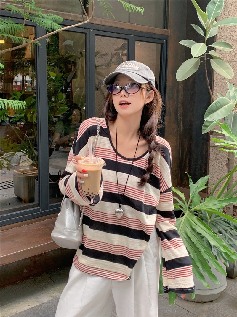 【tops】ボーダー柄長袖Tシャツ　M25169