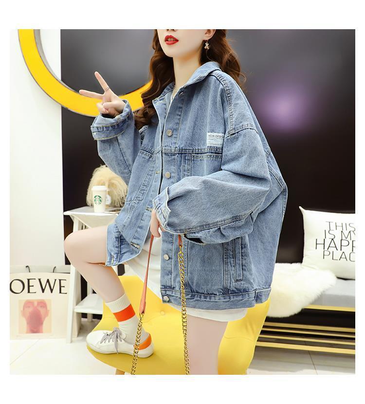 【outer】韓国ファッション秋新作ラペル長袖レトロゆったり着回しデニムジャケットF0695