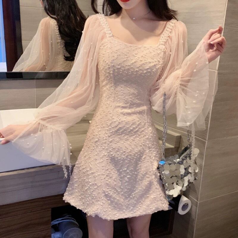 【dress】パール付きチュールドッキングデートワンピース　M27468