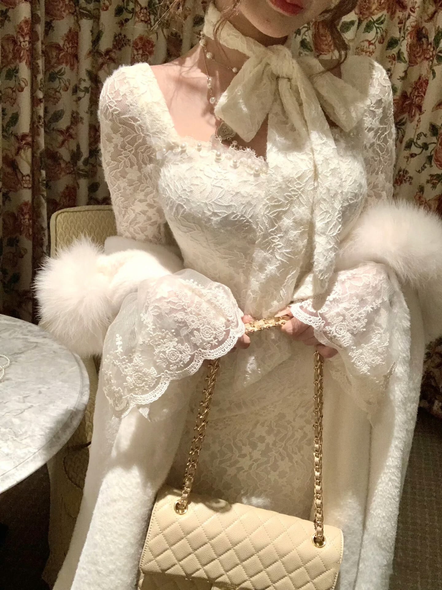 【dress】ベルスリーブマーメイドレースワンピース　N3499