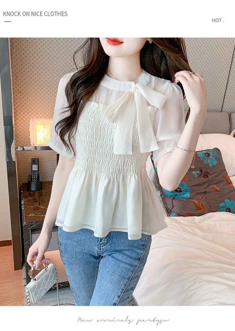 【tops】リボン付きシャツトップス　M23925