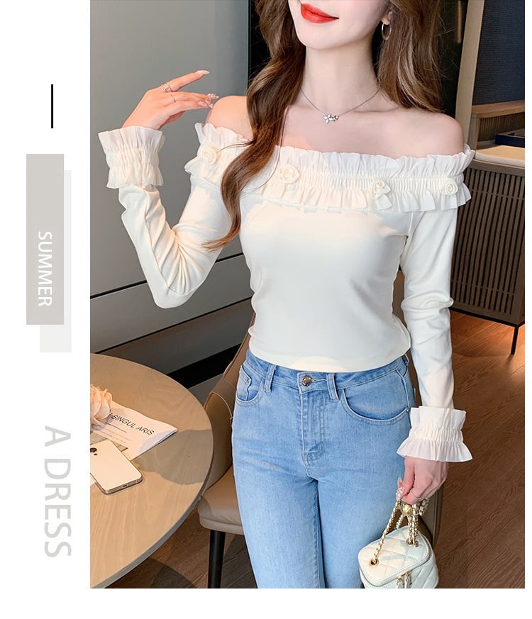 【tops】オフショルダー長袖Tシャツ　M28695