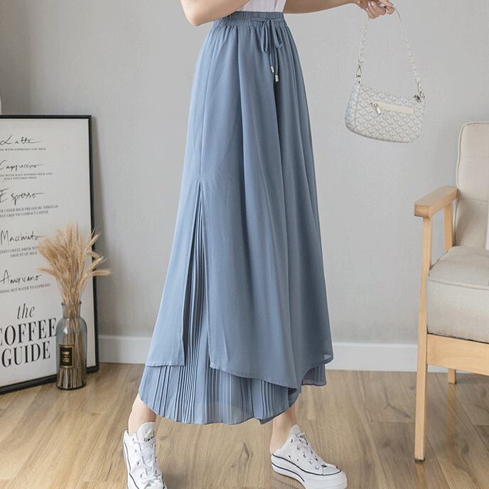 【bottoms】絶対欲しいシンプルカジュアル無地合わせやすいハイウエスト九分丈ガウチョパンツF0017