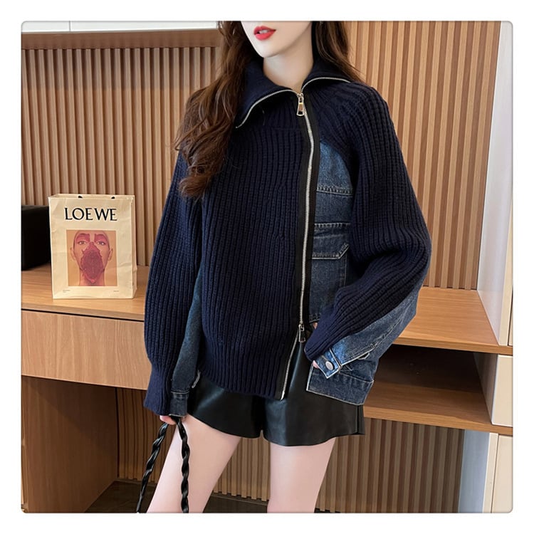 【outer】デニムドッキングニットカーデ　M18405