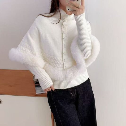 【set】ファーケープトップス×ニットトップスセット Q6989