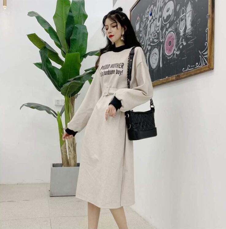 【dress】韓流スタイル好感度UP!気質満点ラウンドネック長袖パーカーワンピース G2001