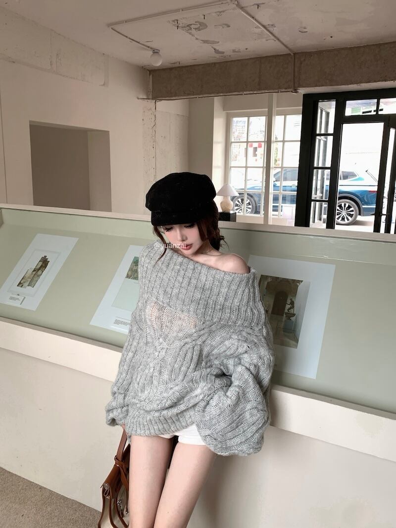 【tops】オフショルダーラップニットセーター　M27604