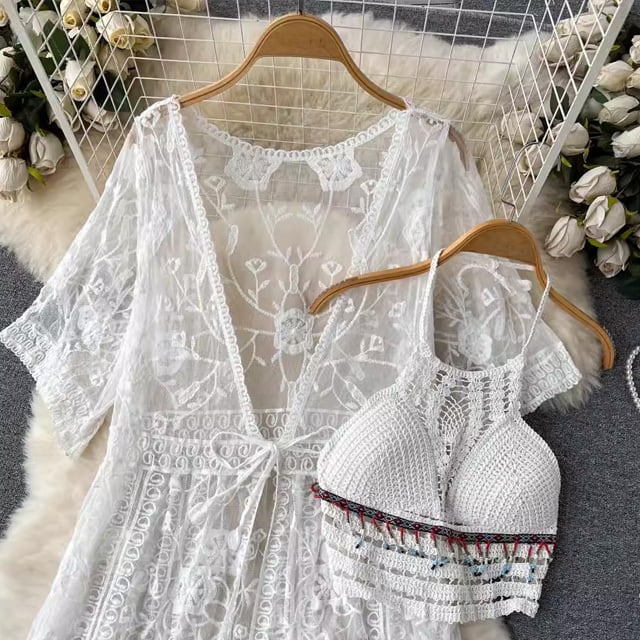 【set】レースカーディガン+キャミソール+ショートパンツ3点セットF7519