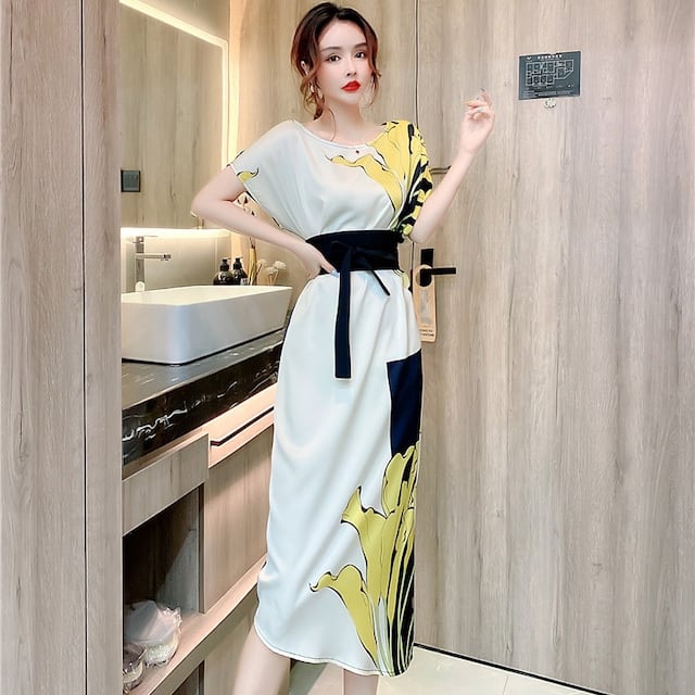 【dress】オシャレ度満点〜!気質満点レトロ切り替えフェミニンフランス風プリントワンピース G6408