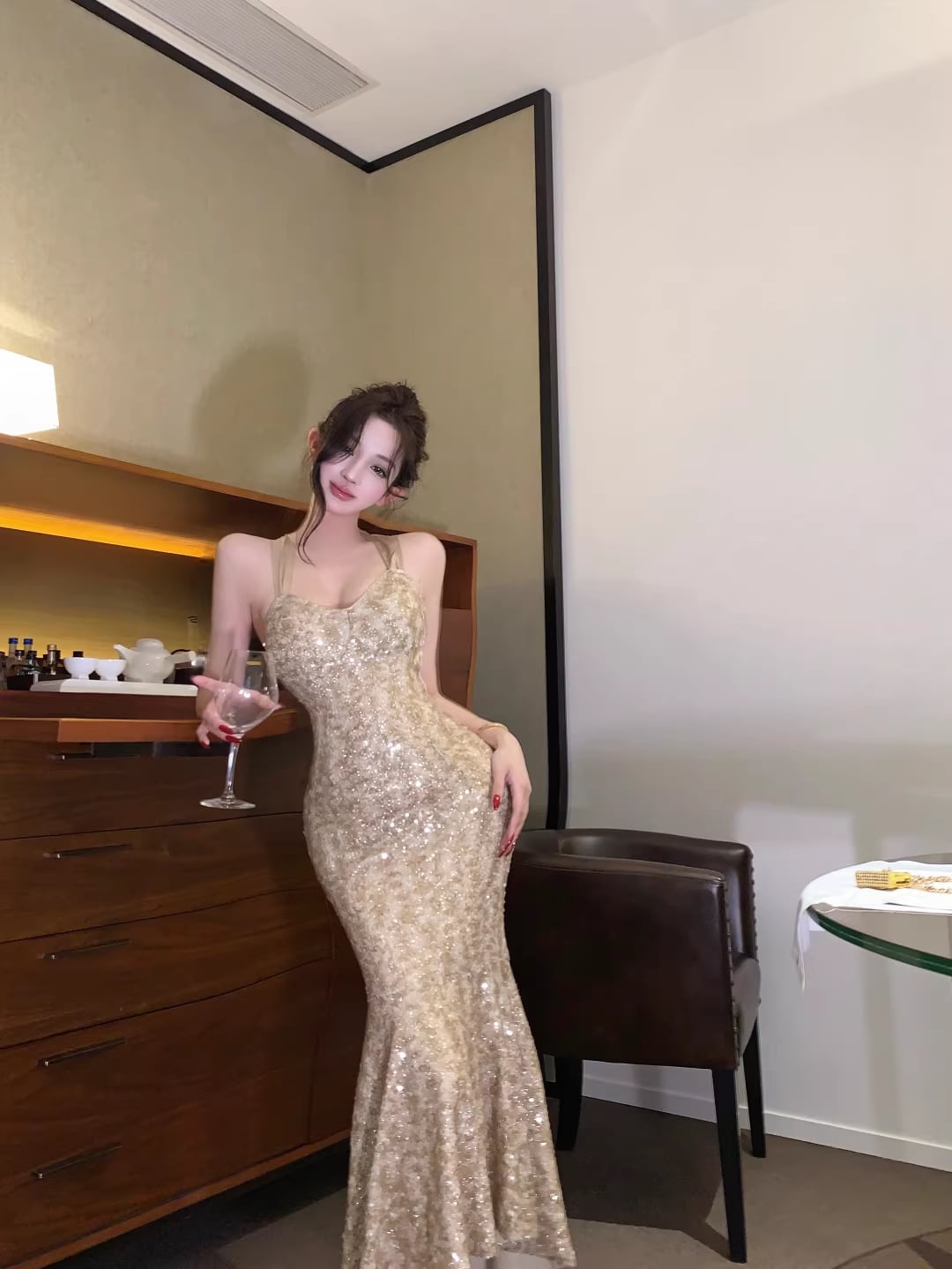 【dress】バックレスマーメイドドレス Q7907
