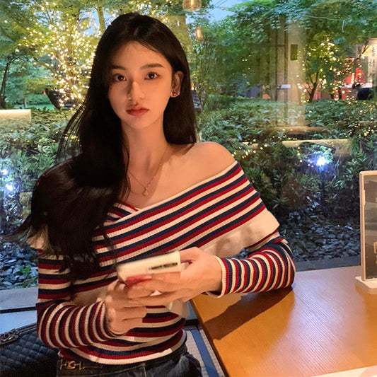 【tops】ボートネックストライプ柄ニットG23610