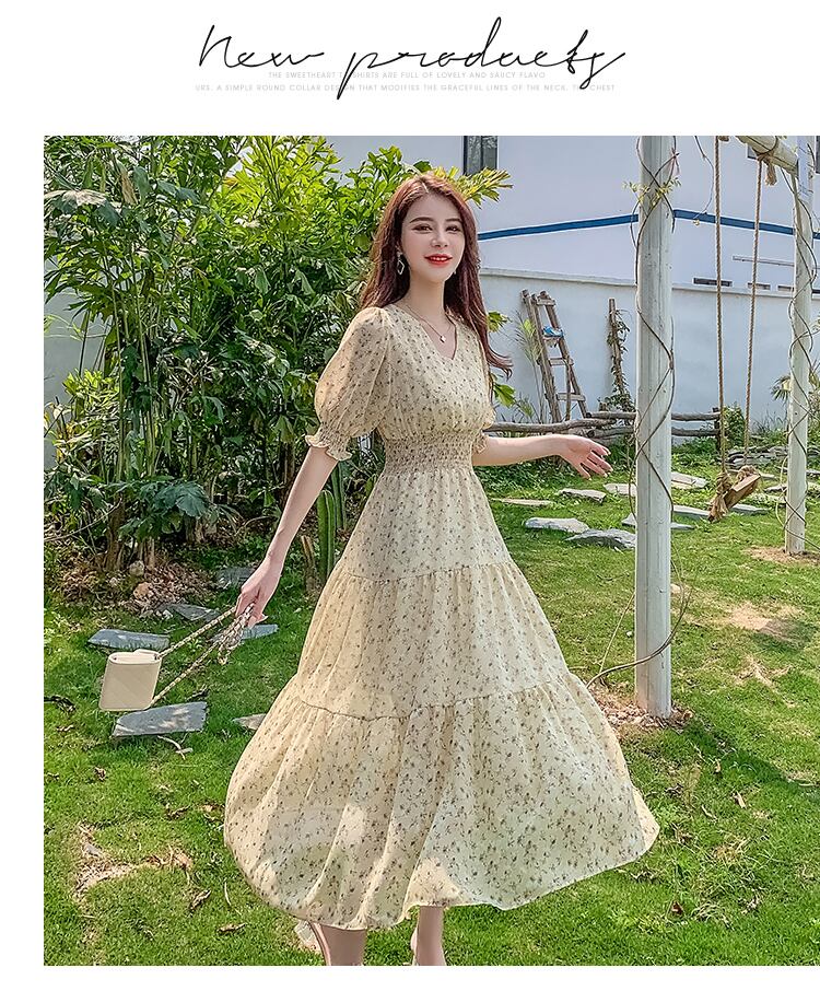 【dress】ファッションend清新！ウィートシフォン森ガール着痩せ花柄ワンピース