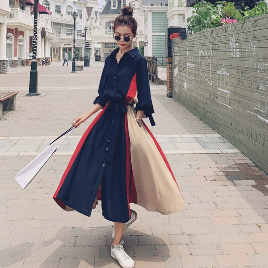 【dress】気質満点POLOネックスウィート長袖デザイン着痩せワンピース G1510