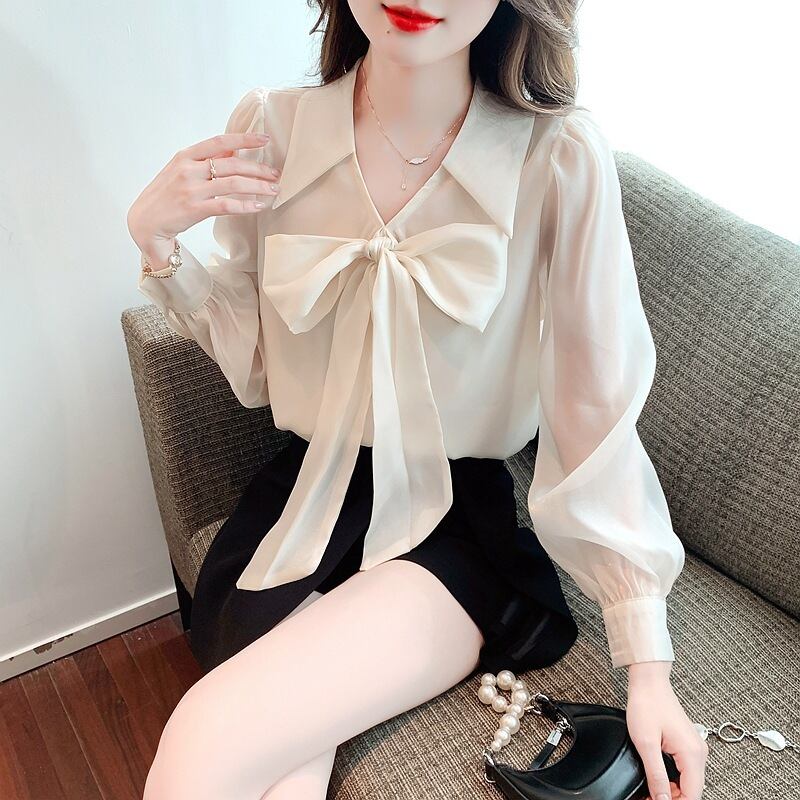 【tops】リボン付きシャツトップス　M25729