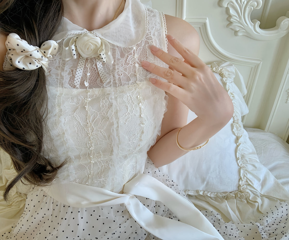 【dress】レースドッキングドットロングワンピース　N3541
