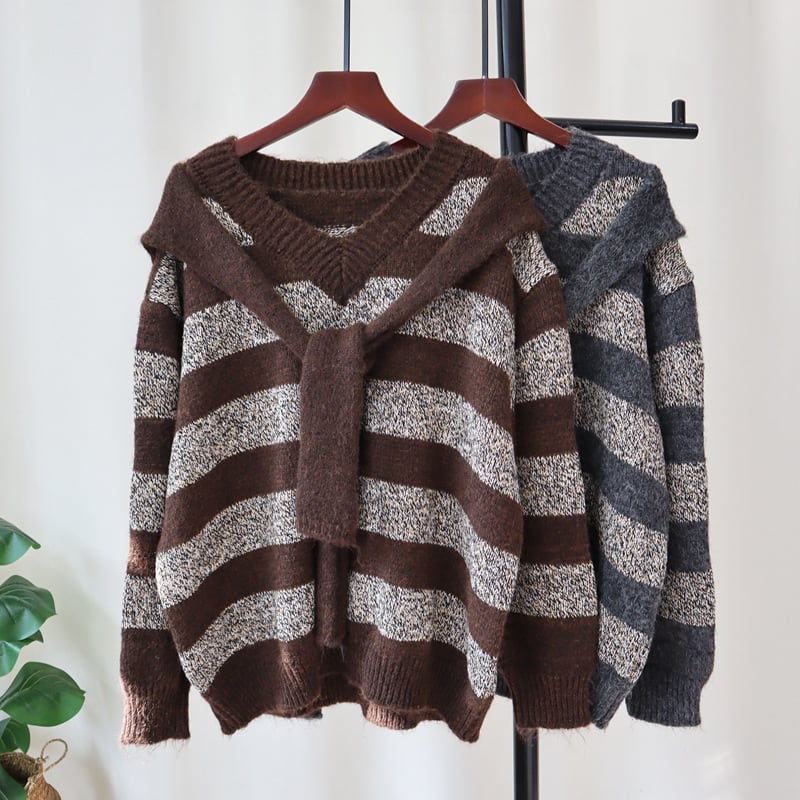 【tops】切り替えボーダー柄ニットセーター　M27831