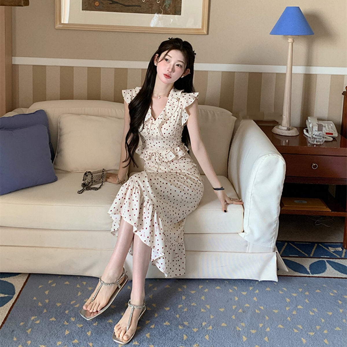 【dress】フリルハートプリントワンピース　N2980