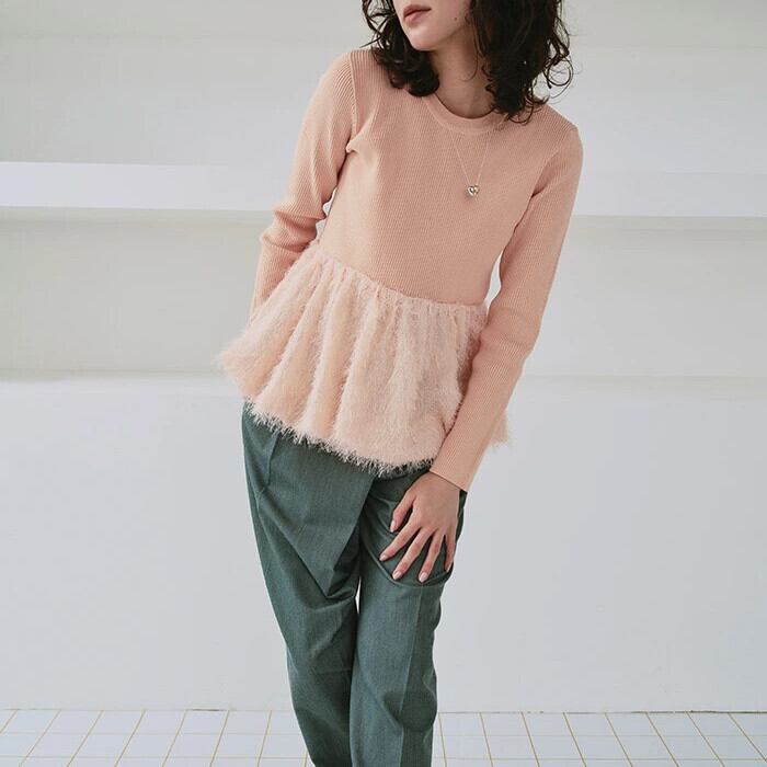 【tops】ペプラムシャギードッキングニットトップス　M28684