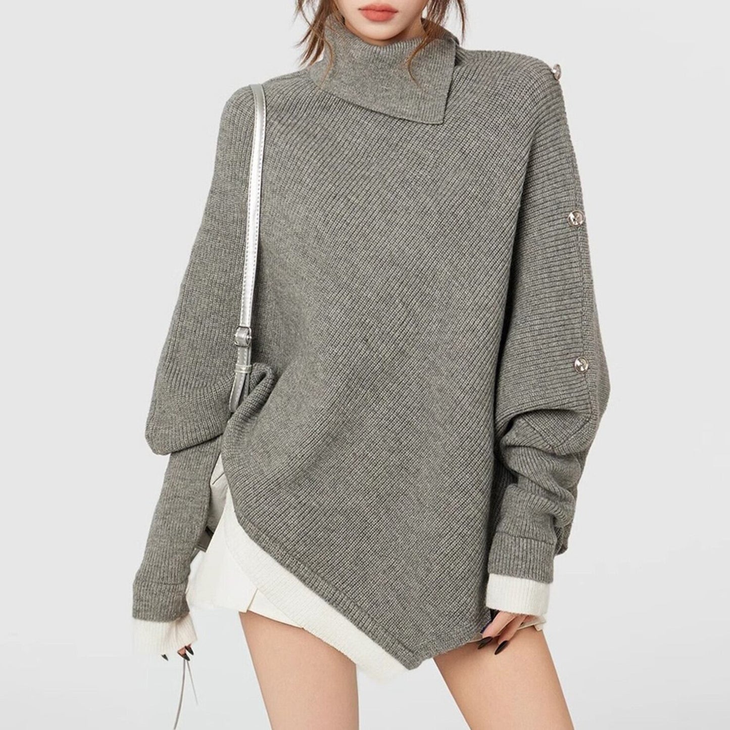 【tops】ハイネックドルマンスリーブニットトップス　N2896