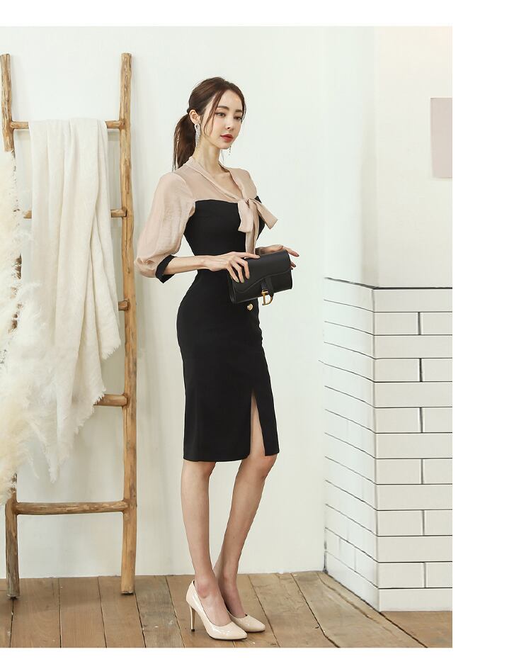 【dress】エレガント気質満点ファッションリボン着痩せ切り替え ワンピース G0737